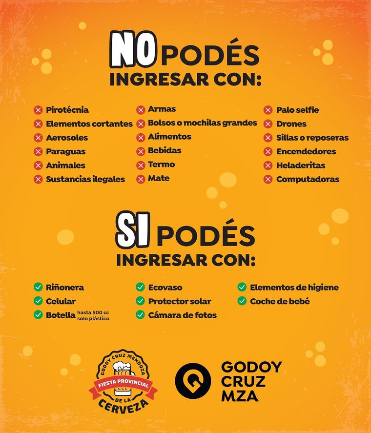 Fiesta Provincial de la Cerveza: la guía de objetos permitidos y prohibidos. Fiesta Provincial de la Cerveza: la guía de objetos permitidos y prohibidos.