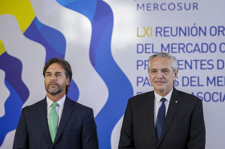 Alberto Fernández y Luis Lacalle Pou en Cumbre de Presidentes de los Estados Parte y Asociados del Mercosur Foto: NA