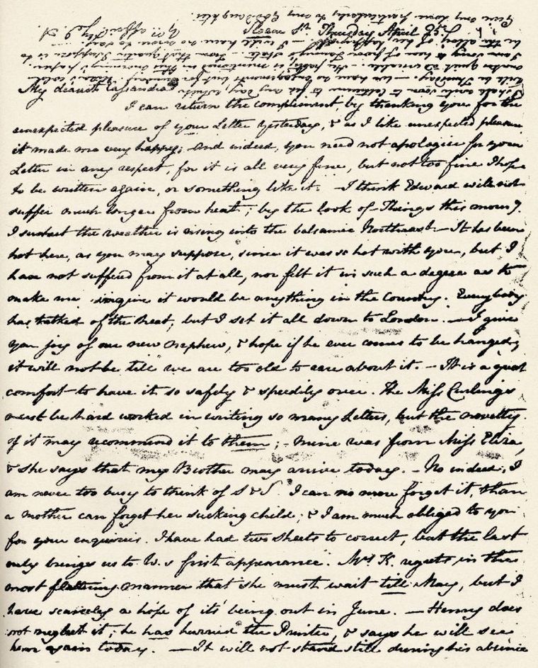 Una de las relativamente pocas cartas de Jane Austen a Cassandra que sobreviven hasta nuestros días.