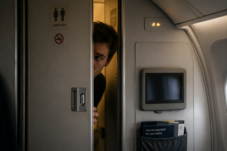 Una fantasía recurrente es tener sexo en el baño de un avión. (Imagen generada con IA).