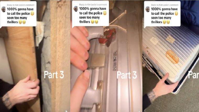 Una pareja de tiktoker mostró un extraño hallazgo detrás de la pared de su casa Foto: Captura de pantalla