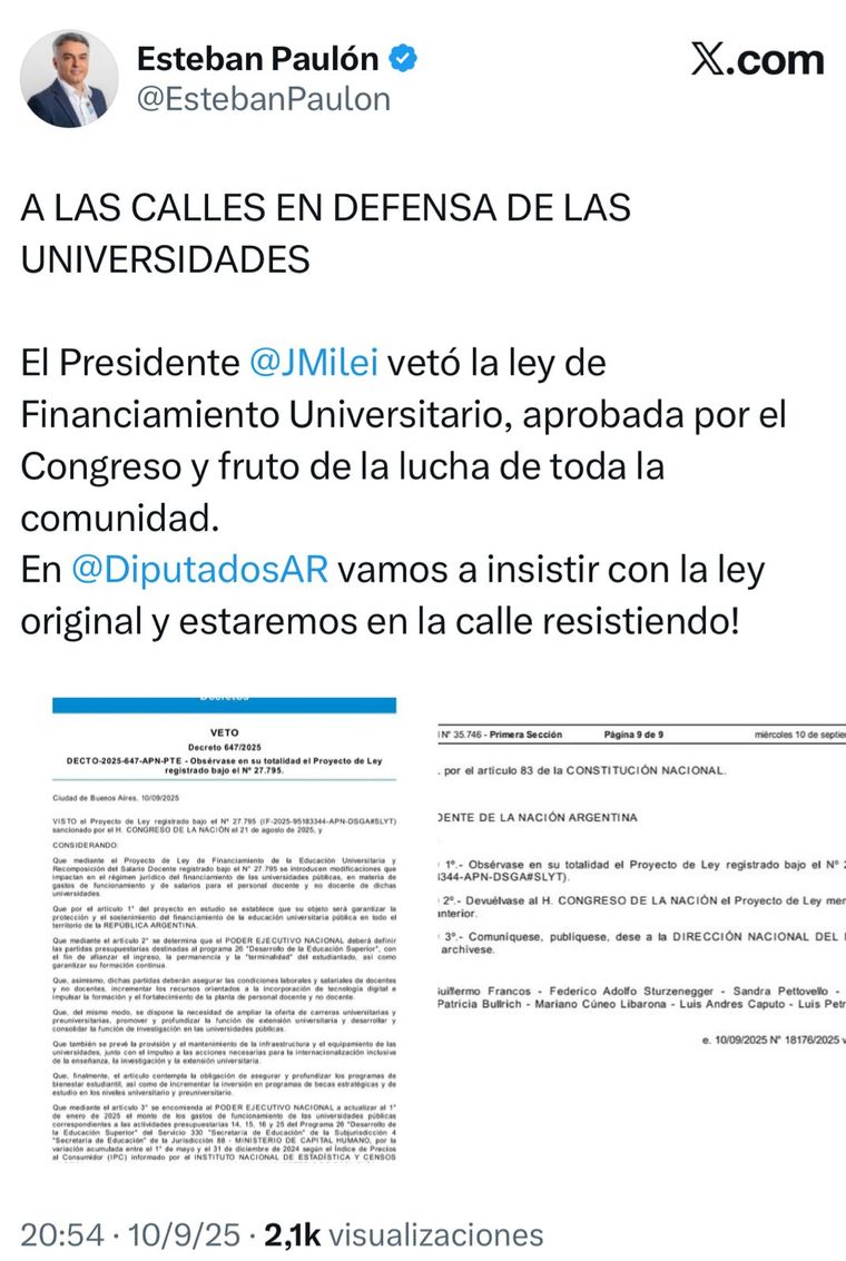 Esteban Paulón llamó a marchar contra el veto Esteban Paulón llamó a marchar contra el veto