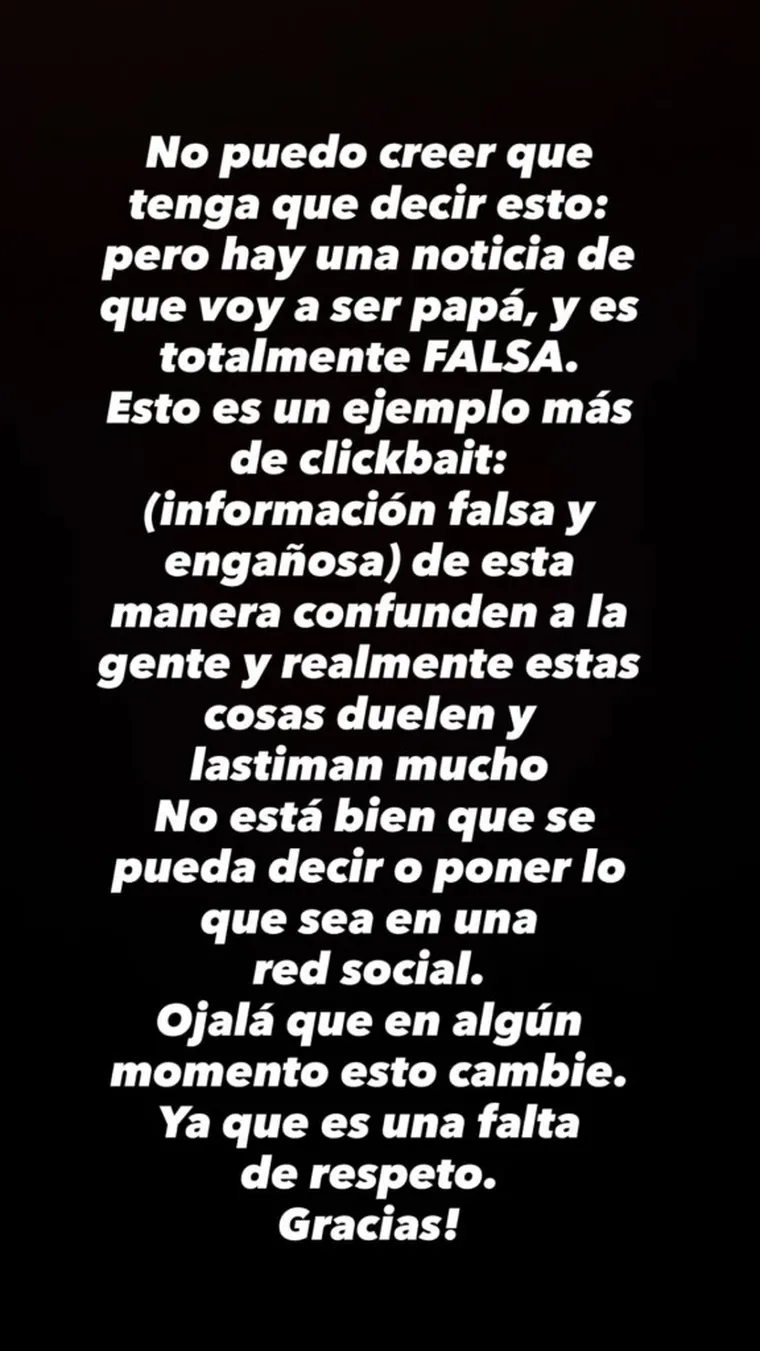 El duro posteo de Nico Vázquez contra los rumores de embarazo. El duro posteo de Nico Vázquez contra los rumores de embarazo.