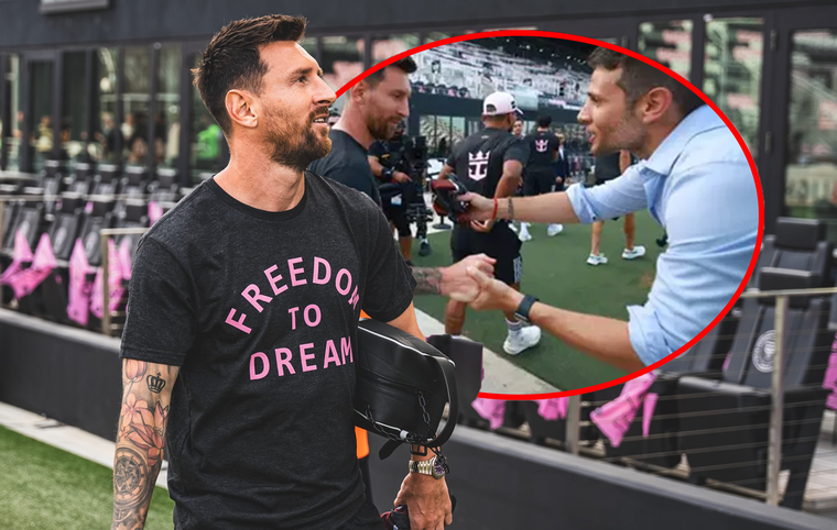 El periodista se encontró con el rosarino en la previa del partido.