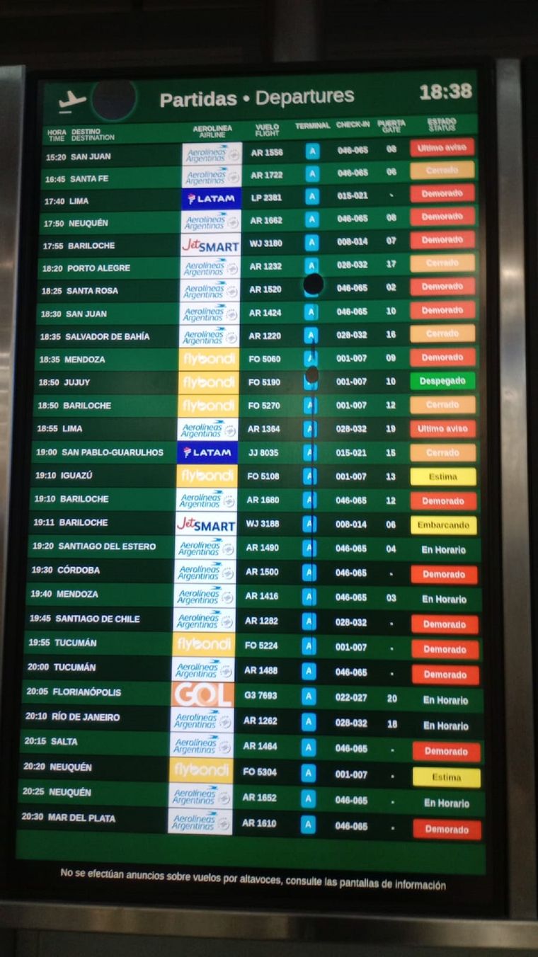 Aeroparque Gran cantidad de vuelos demorados tras el paro de maleteros Foto: Juan Ignacio Blanco/MDZ