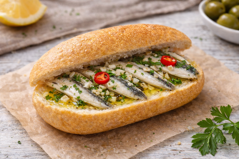 Boquerones en vinagre en sánguche, una comida riquísima de verano Boquerones en vinagre en sánguche, una comida riquísima de verano