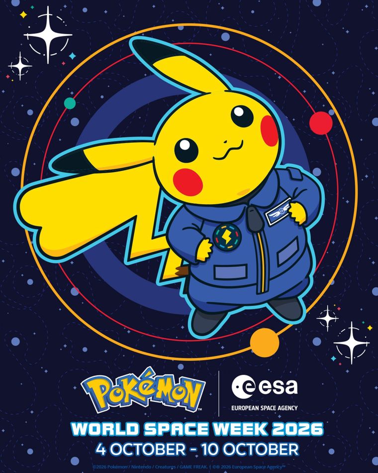 Pokémon y la Estación Espacial Europea, codo a codo. Foto Dpa
