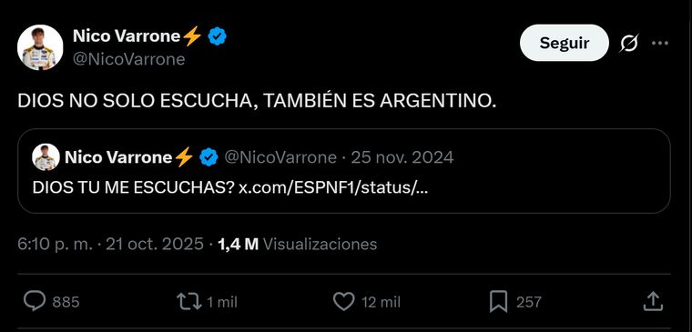 El nuevo posteo de Varrone que ilusiona a los fanáticos. El nuevo posteo de Varrone que ilusiona a los fanáticos.