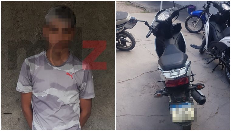 El adolescente aprehendido y la moto incautada. Foto: MDZ.