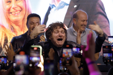 Javier Milei en el búnker de LLA. Foto: Noticias Argentinas