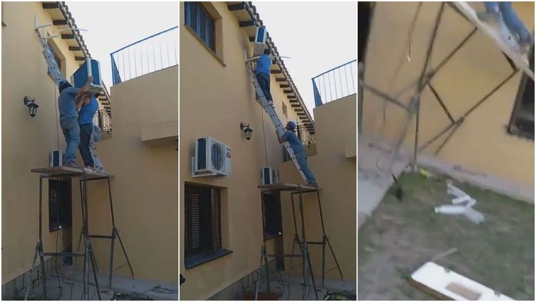 Los obreros no tenían las mejores medidas de seguridad y terminaron cayendo del andamio