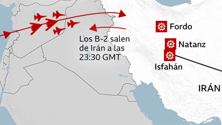 Los mapas y gráficos que muestran cómo fue Martillo de Medianoche, la operación militar de EE.UU. contra Irán