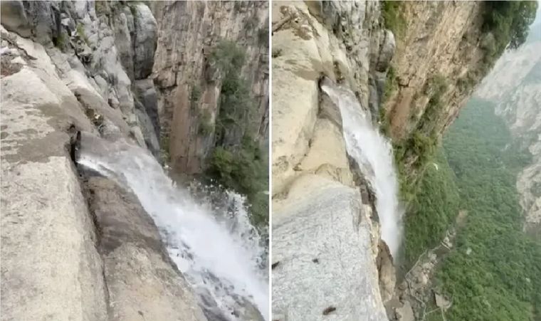 La famosa cascada de China se hizo viral tras el video que asegura es falsa. Foto: Captura del video de X