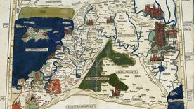 Mapa de Ptolomeo que muestra la región de la Luna Creciente Fértil (con ilustraciones adicionales dibujadas a mano en 1486).