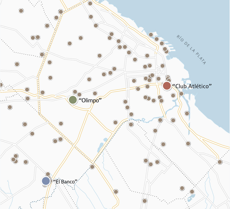 Mapa de los centro clandestinos que formaron el circuito represivo conocido como ABO. Mapa de los centro clandestinos que formaron el circuito represivo conocido como ABO.
