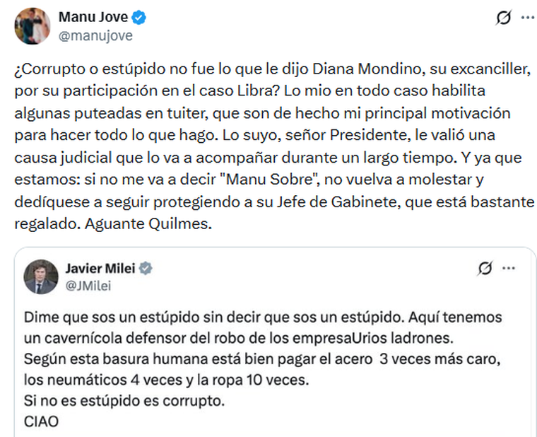 Manu Jove no se quedó callado. 