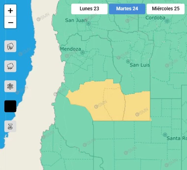 El SMN emitió un alerta por vientos fuertes para este martes en el sur de Mendoza. El SMN emitió un alerta por vientos fuertes para este martes en el sur de Mendoza.
