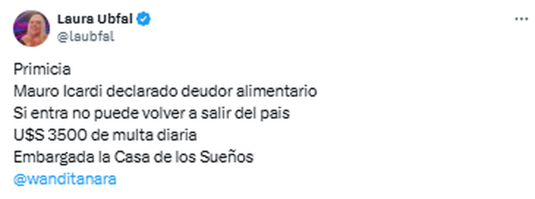 La información de Laura Ubfal. Foto: captura de pantalla X/ @laubfal. La información de Laura Ubfal. Foto: captura de pantalla X/ @laubfal.