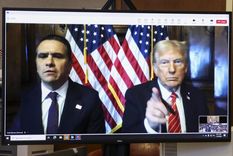 El presidente electo de Estados Unidos, Donald Trump, escucha por videoconferencia la sentencia emitida contra él por el juez Juan Merchan Foto: EFE El presidente electo de Estados Unidos, Donald Trump, escucha por videoconferencia la sentencia emitida contra él por el juez Juan Merchan Foto: EFE