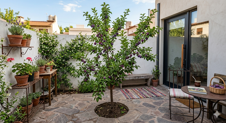 El árbol ideal para un jardín con baldosas. Fuente: IA Gemini. El árbol ideal para un jardín con baldosas. Fuente: IA Gemini.