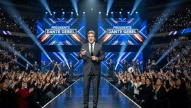 Dante Gebel, pastor evangélico, orador, escritor y presentador de televisión argentino, en un escenario vestido de esmoquin. Esta imagen fue generada con Inteligencia Artificial. Dante Gebel, pastor evangélico, orador, escritor y presentador de televisión argentino, en un escenario vestido de esmoquin. Esta imagen fue generada con Inteligencia Artificial.