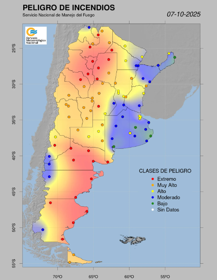 Uno de los mapa que compartió el SMN. Uno de los mapa que compartió el SMN.
