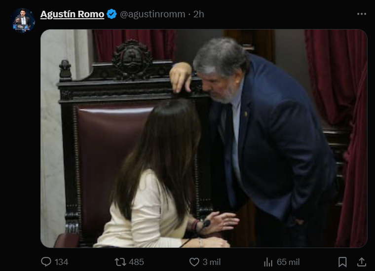 El posteo de Agustín Romo en redes sociales contra Victoria Villarruel tras la polémica en el Senado.