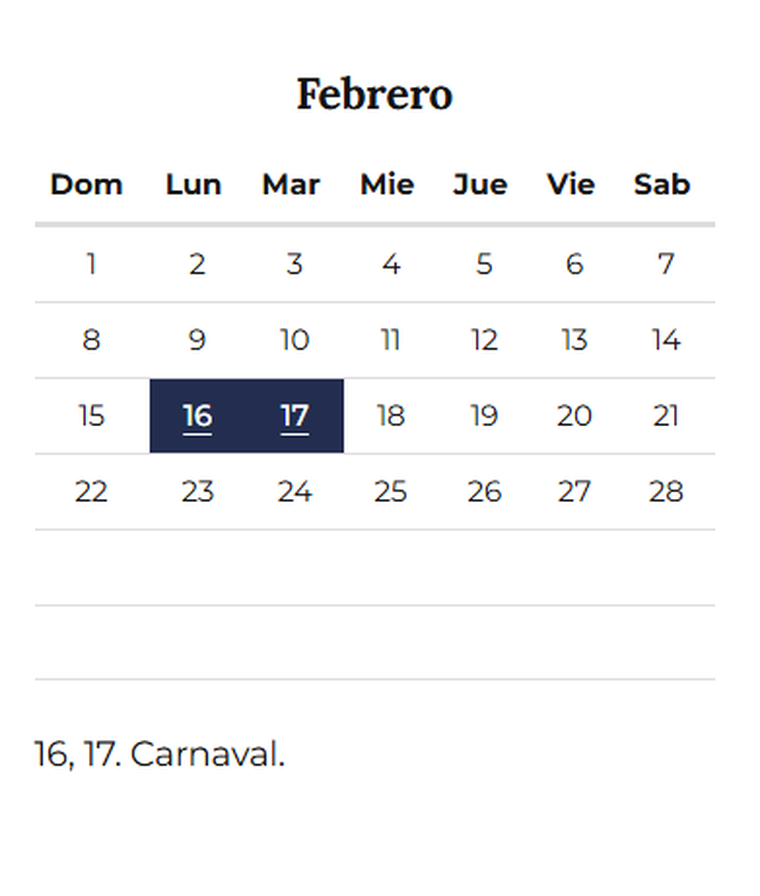 Además del feriado nacional, febrero suma tres feriados especiales en distintas localidades. Además del feriado nacional, febrero suma tres feriados especiales en distintas localidades.