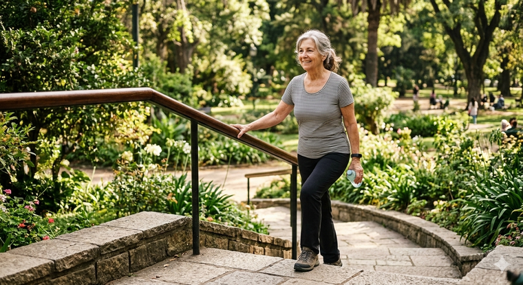 Subir escaleras es ideal para adultos mayores. Fuente: IA Gemini. Subir escaleras es ideal para adultos mayores. Fuente: IA Gemini.