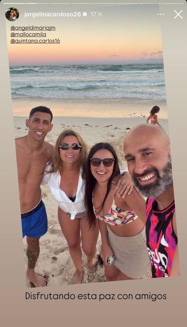 La historia que publicó Jorgelina Cardoso de las vacaciones junto a Di María. La historia que publicó Jorgelina Cardoso de las vacaciones junto a Di María.
