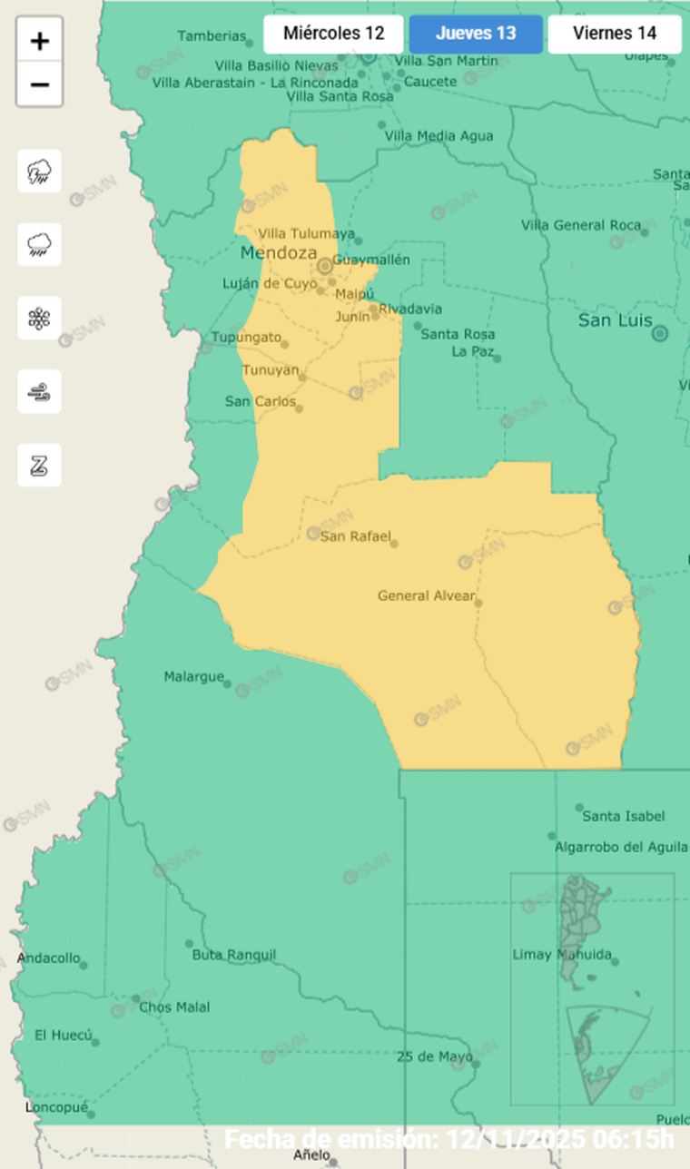 Varios departamentos de Mendoza están en alerta este jueves. Varios departamentos de Mendoza están en alerta este jueves.