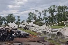 Los daños más significativos que causó el temporal fue en la pista de ciclismo donde estaba montada la carpa estructural para una fiesta de los egresados que se realizaba el próximo sábado. Foto: Bragado Democracia