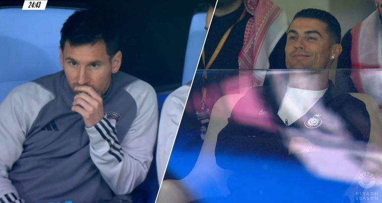 Las reacciones de Messi y Ronaldo durante el partido. Foto: Capturas