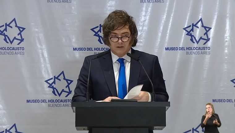 Javier Milei en el acto por el Día en Memoria de las Víctimas del Holocausto