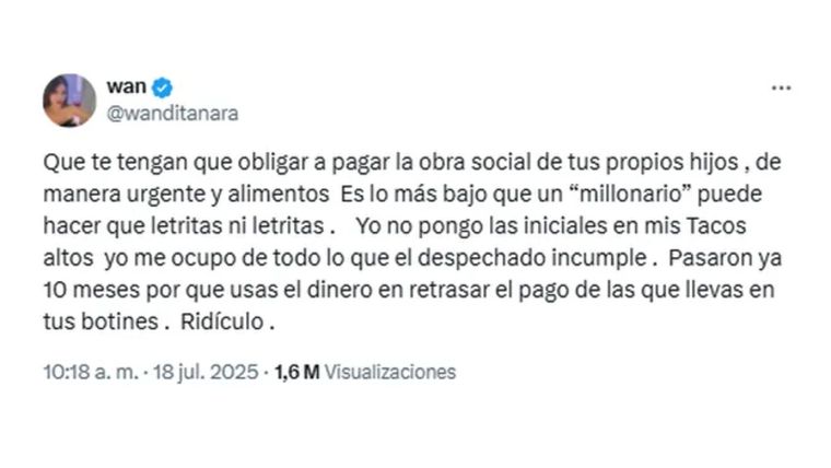 El descargo de Wanda en X. El descargo de Wanda en X.