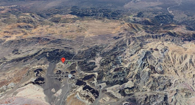 La zona de las minas de Paramillos en Uspallata. Imagen de referencia de Google Maps.