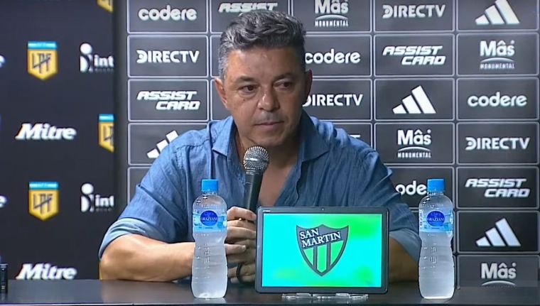 Gallardo y una llamativa justificación sobre la sequía de goles en el Primer Tiempo. Foto: Captura de TV