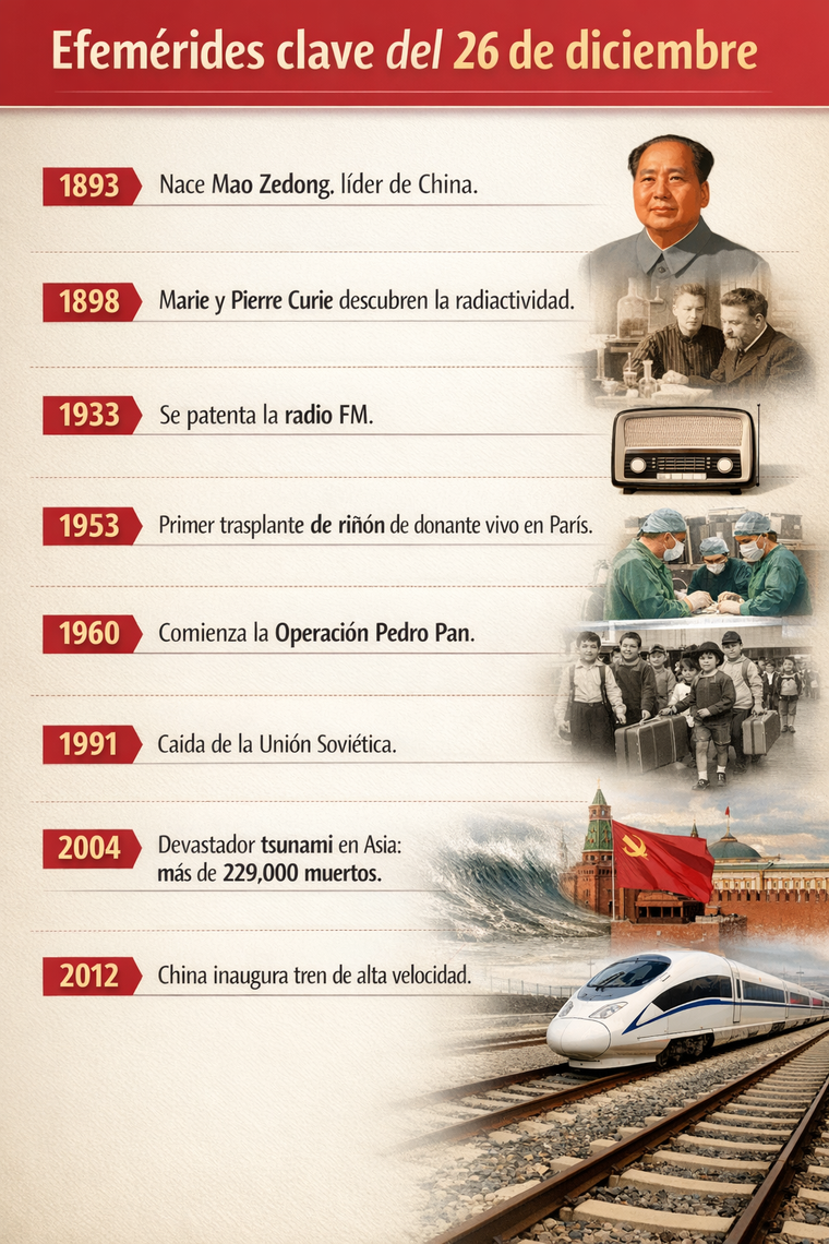 Un repaso por las efemérides más importantes ocurridas un 26 de diciembre. Un repaso por las efemérides más importantes ocurridas un 26 de diciembre.