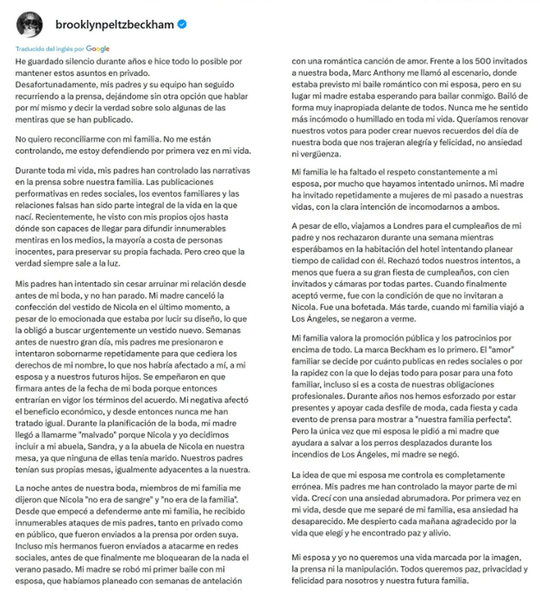 Los posteos de Brooklyn que exponen el escándalo de la familia Beckham. Los posteos de Brooklyn que exponen el escándalo de la familia Beckham.