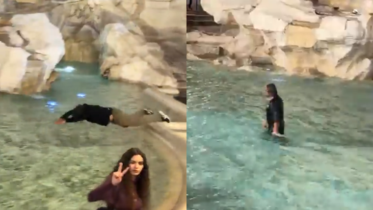 Un hombre se hizo viral por tirarse de clavado a la Fontana di Trevi en Roma.&nbsp;