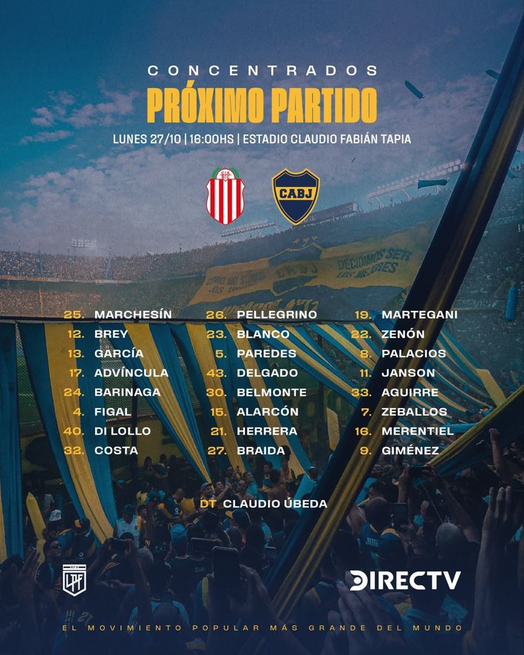 Claudio Úbeda dio a conocer la lista de convocados en Boca para el duelo ante Barracas. Foto: @BocaJrsOficial