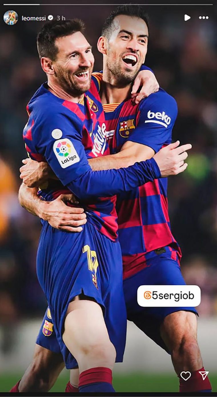La cariñosa historia de Messi dedicada a Sergio Busquets tras el anuncio de su retiro a fin de año. La cariñosa historia de Messi dedicada a Sergio Busquets tras el anuncio de su retiro a fin de año.