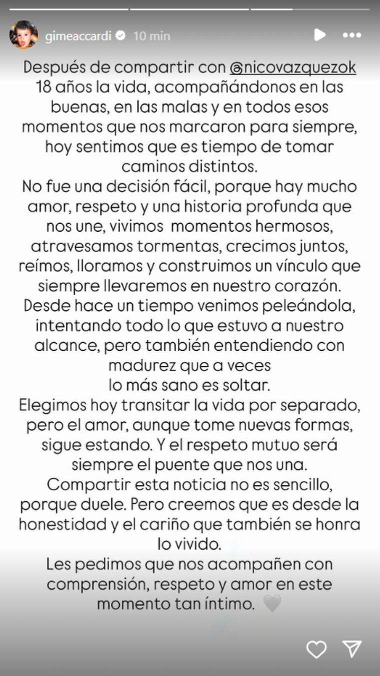 La publicación que compartió Gimena Accardi. Foto: captura de pantalla Instagram/ @gimeaccardi. La publicación que compartió Gimena Accardi. Foto: captura de pantalla Instagram/ @gimeaccardi.