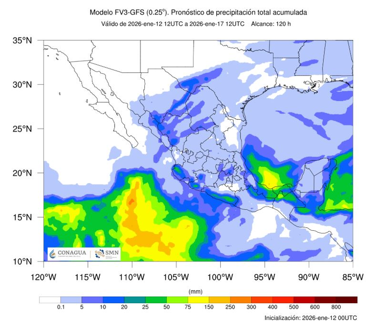 Pronóstico de las precipitaciones acumuladas en los últimos 5 días en México. Pronóstico de las precipitaciones acumuladas en los últimos 5 días en México. 