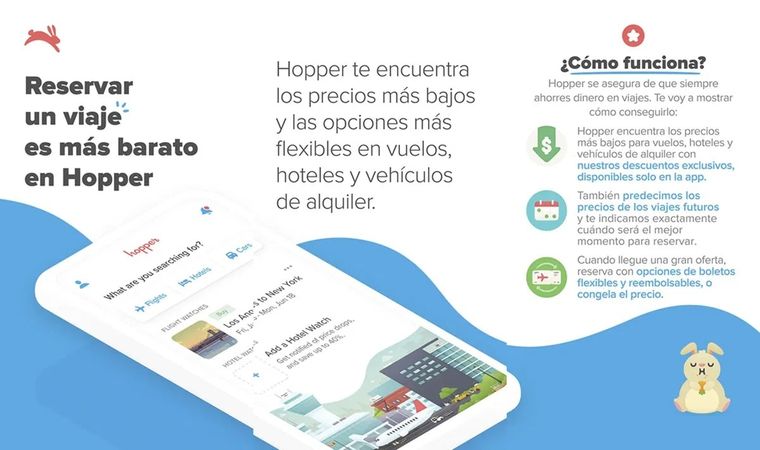 Hopper utiliza IA para anticipar precios y ayudarte a reservar vuelos baratos en el mejor momento. Hopper utiliza IA para anticipar precios y ayudarte a reservar vuelos baratos en el mejor momento.