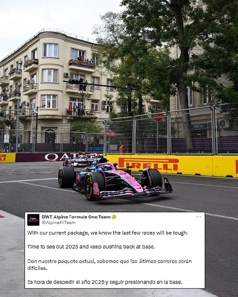 El mensaje de Alpine en sus redes sociales tras el Gran Premio de Azerbaiyán. El mensaje de Alpine en sus redes sociales tras el Gran Premio de Azerbaiyán.