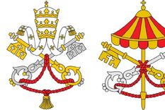 En tiempos de sede vacante, el escudo habitual de la Santa Sede, a la izquierda, es reemplazado por el de la derecha. Foto: BBC