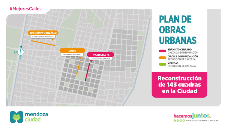 Desde la Ciudad de Mendoza solicita a conductores y peatones circular con precaución en los lugares de obra, respetar la señalización dispuesta y considerar vías alternativas mientras duren las intervenciones. Desde la Ciudad de Mendoza solicita a conductores y peatones circular con precaución en los lugares de obra, respetar la señalización dispuesta y considerar vías alternativas mientras duren las intervenciones.