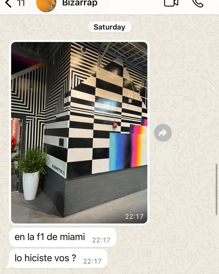 El mensaje que Bizarrap le envió a Felipe Pantone cuando vio su obra en Estados Unidos. El mensaje que Bizarrap le envió a Felipe Pantone cuando vio su obra en Estados Unidos.
