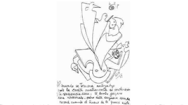 El mundo se tornará antojadizo ante la careta astronauta, se inclinarán y la reverencia será. El hombre pájaro será admirado, pero esta ceguera desaparecerá cuando el trueno de la guerra asole las comarcas del mundo. (1939)